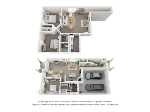 A floor plan of a two-story house with a living room, kitchen, dining room, and bedrooms.